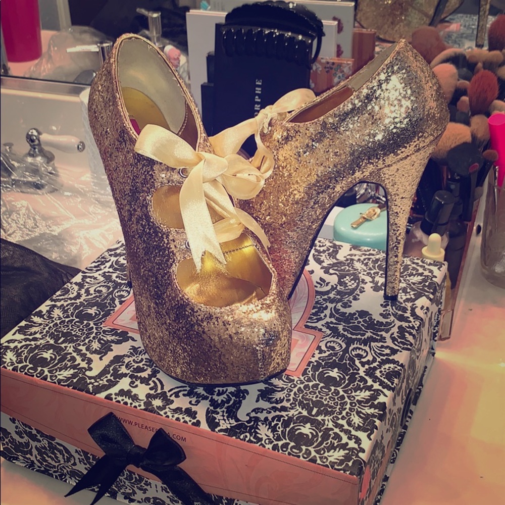 Bordello Platform gold sequin costume heels